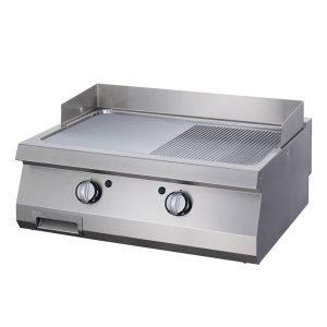 Heavy Duty Piastra - Cromo Mezza Scanalato - Unità Doppia - Profondità 70cm - Elettrico