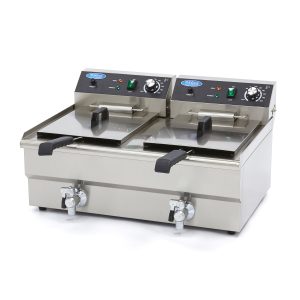 Friggitrice - 2 x 16L - 2 Cestelli - con Rubinetto di Scarico