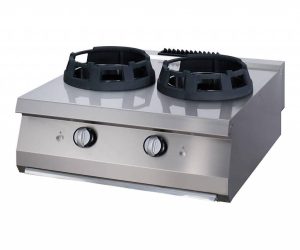 Heavy Duty Piano Cottura Wok - Anelli di Cottura 2 x Ø28,5cm - Unità Doppia - Profondità 70cm - Gas