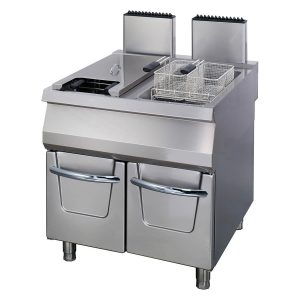 Premium Friggitrice - 2 x 22L - Unità Doppia - Profondità 90cm - con Rubinetto di Scarico - Gas