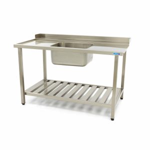 Tavolo per Lavastoviglie - 120 x 75cm - a Sinistra - con Lavello e Schienale - incl. Ripiano di Stoccaggio