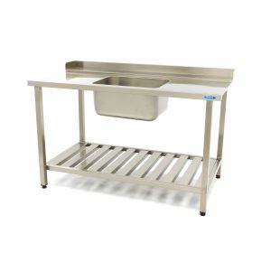 Tavolo per Lavastoviglie - 120 x 75cm - a Destra - con Lavello e Schienale - incl. Ripiano di Stoccaggio