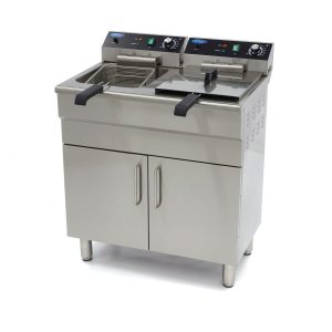 Friggitrice - 2 x 16L - 2 Cestelli - con Rubinetto di Scarico e Base Armadiata - 400V