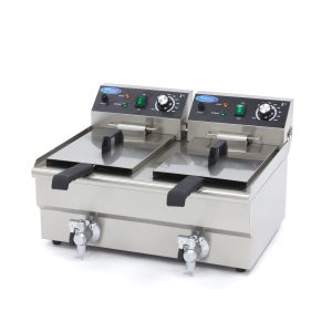 Friggitrice - 2 x 10L - 2 Cestelli - con Rubinetto di Scarico