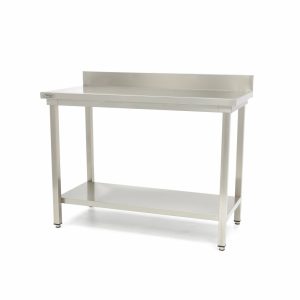 Tavolo in Acciaio Inox - 100 x 60cm - Altezza Regolabile - con Schienale e Ripiano di Stoccaggio