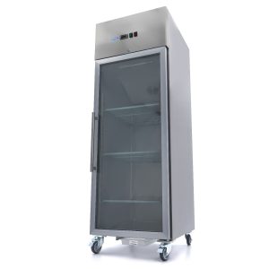 Frigorifero - 700L - 3 Ripiani Regolabili (2/1 GN) - Acciaio Inox - con Porta in Vetro