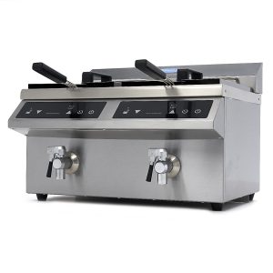 Friggitrice - 2 x 8L - 2 Cestelli - con Rubinetto di Scarico - Induzione